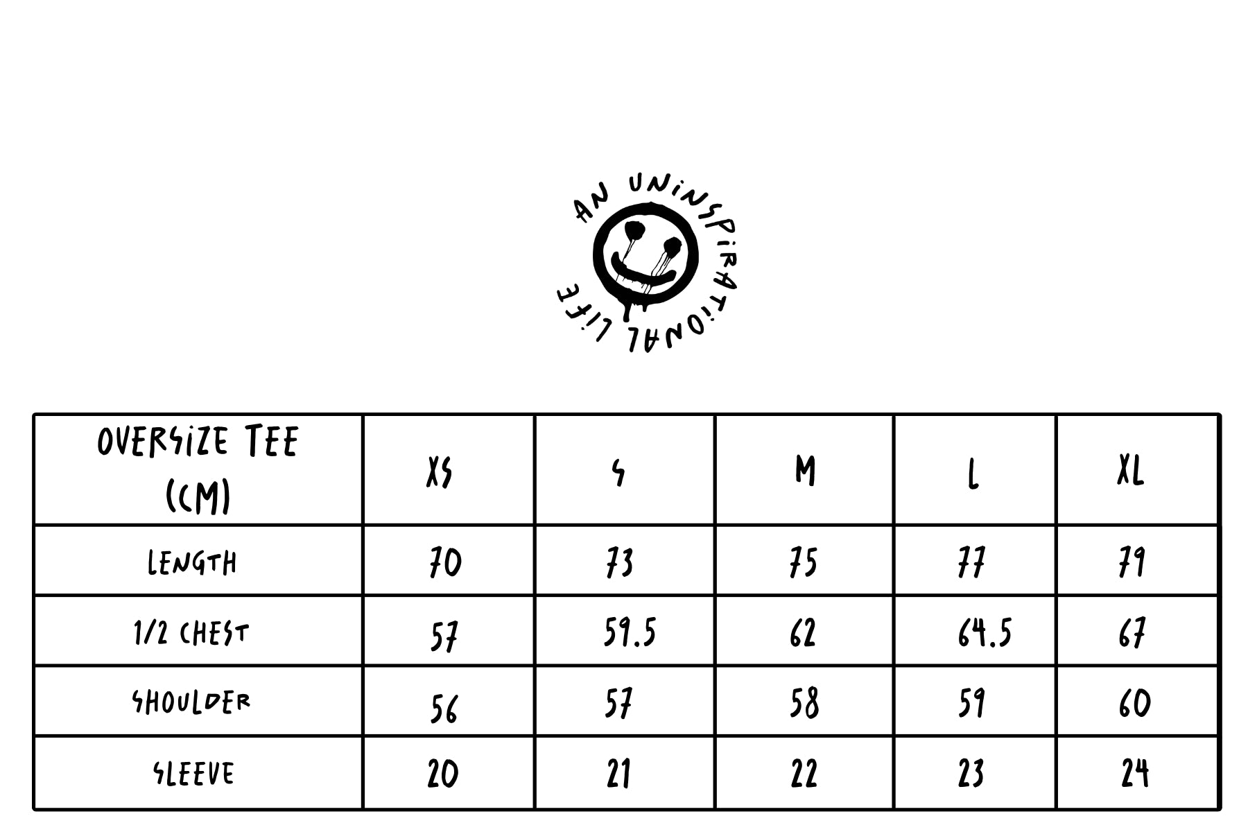 OVERSIZED TEE SIZE CHART 